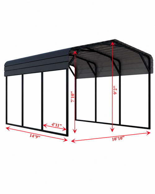 Portable Steel Carport 11' W x 15' L x 9'2" H