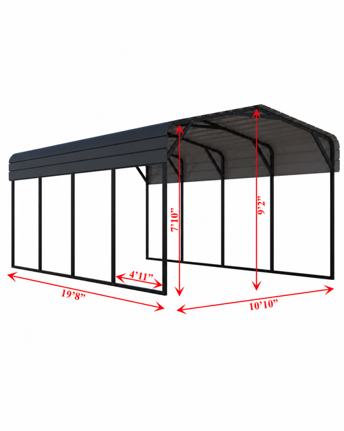 Portable Steel Carport 11' W x 20' L x 9'2" H