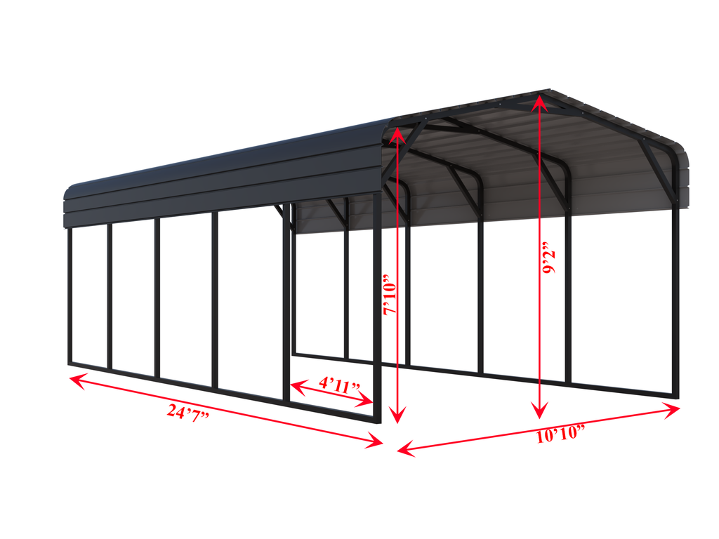 Portable Steel Carport 11' W x 25' L x 9'2" H
