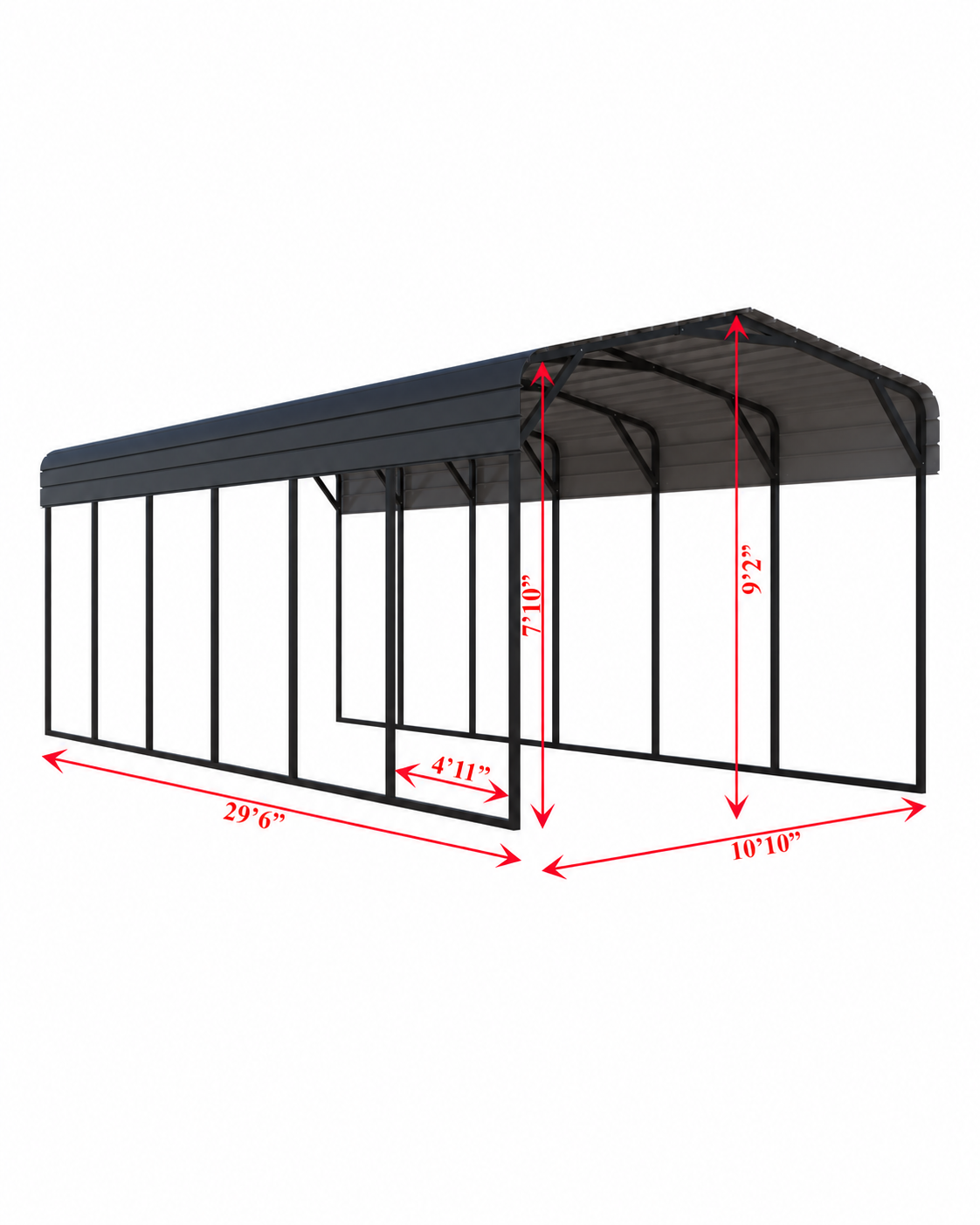 Portable Steel Carport 11' W x 30' L x 9'2" H