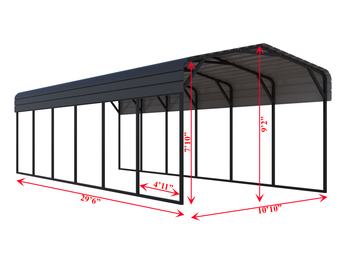 Portable Steel Carport 11' W x 30' L x 9'2" H