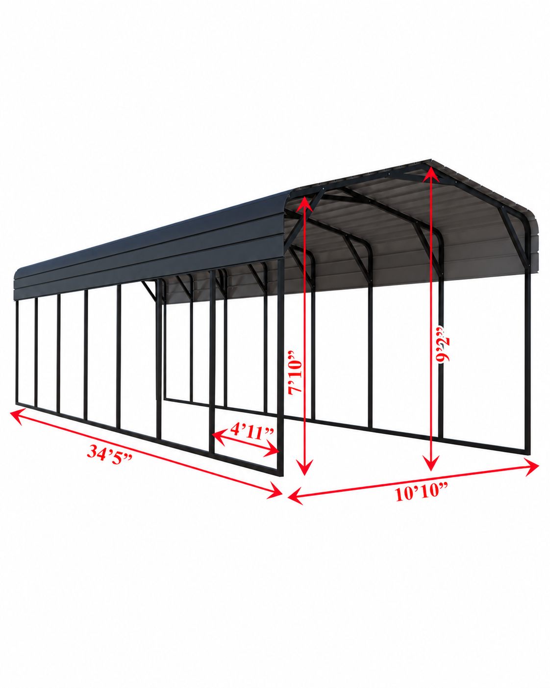 Portable Steel Carport 11' W x 35' L x 9'2" H