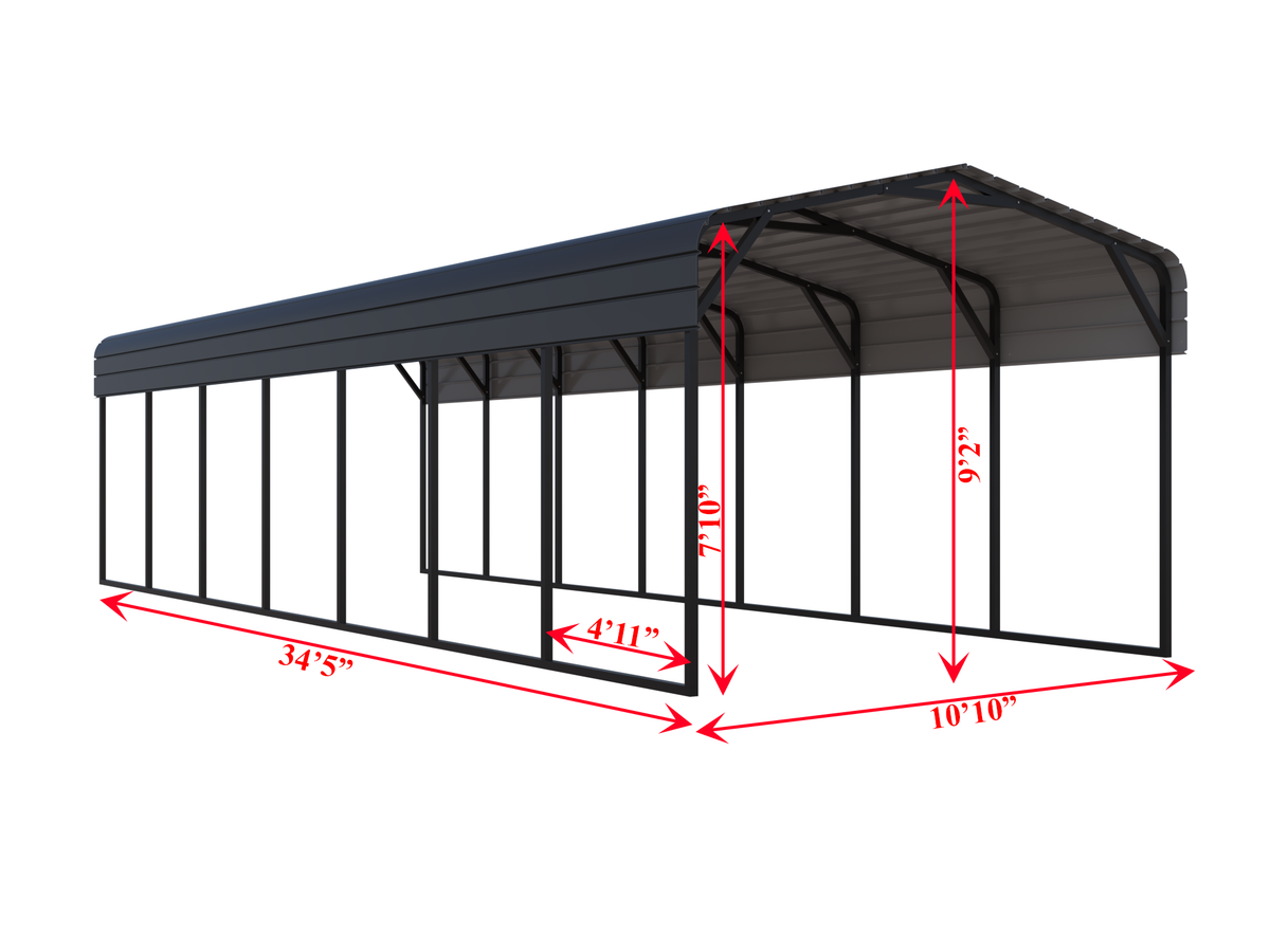 Portable Steel Carport 11' W x 35' L x 9'2" H