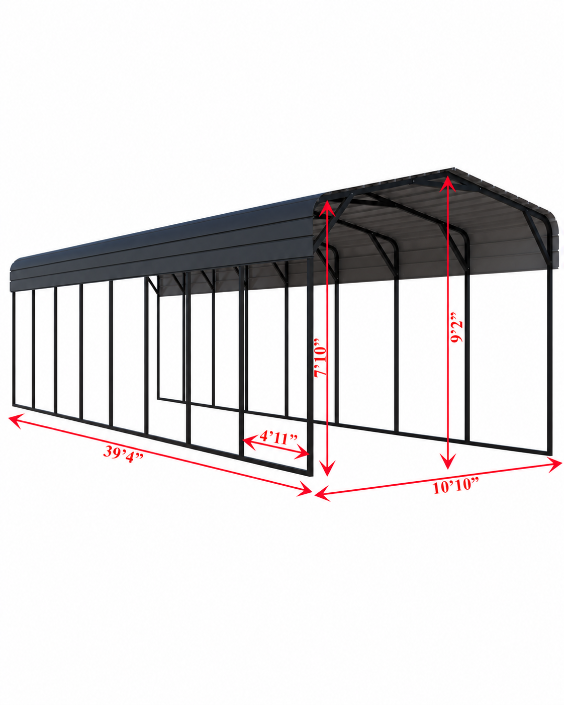 Portable Steel Carport 11' W x 40' L x 9'2" H