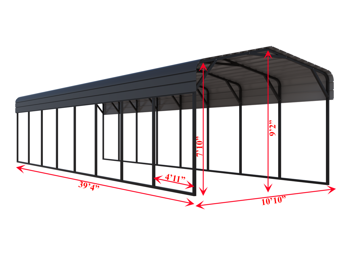 Portable Steel Carport 11' W x 40' L x 9'2" H