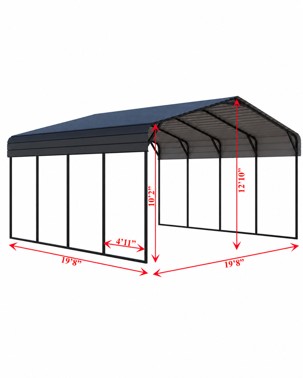 Portable Steel Carport 20' W x 20' L x 12'9" H