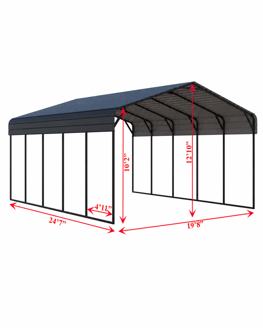 Portable Steel Carport 20' W x 25' L x 12'9" H