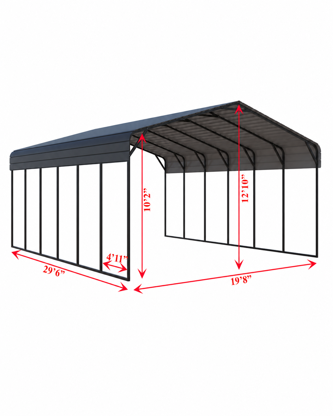 Portable Steel Carport 20' W x 30' L x 12'9" H